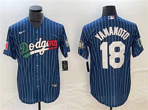 Men%27s Los Angeles Dodgers #18 Yoshinobu Yamamoto Navy Cool Base With Patch Stitched Baseball Jersey->los angeles dodgers->MLB Jersey